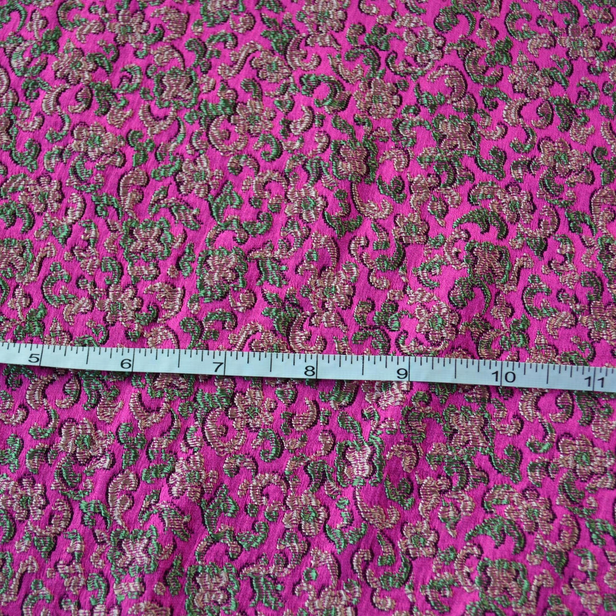 Luxury Silk Brocade Fabric | Pink and green | Upholstery Fabric & Home Decor Textile | Curtain, Drapery, Pillow | By the