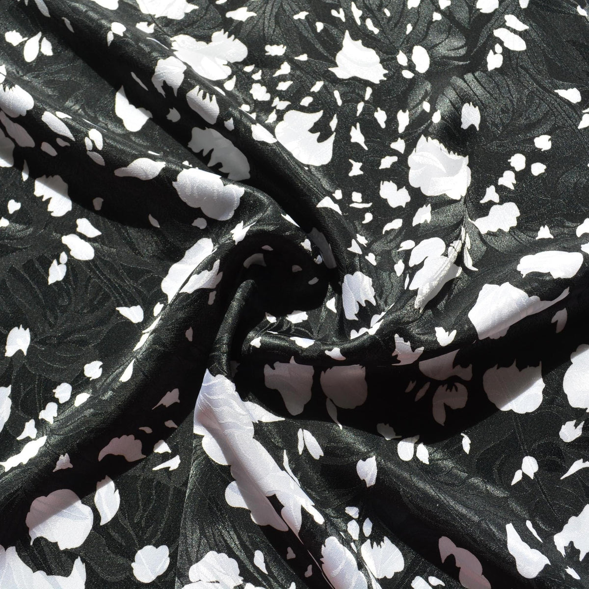 100% Silk Crepe de Chine Print Black and white Floral print 45" Wide Luxury Fabric Sewing | By the Yard