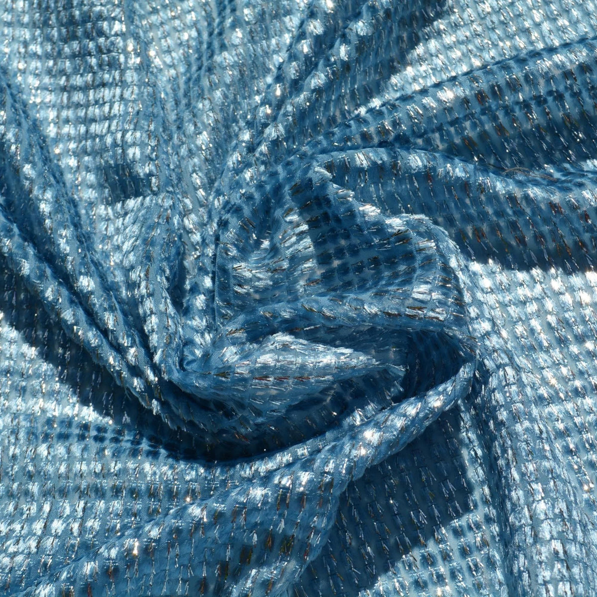 Light Blue Silver Metallic Velvet on Silk Georgette | Designer Fabric | Silk Burnout Velvet, Luxury Dressmaking Fabric |