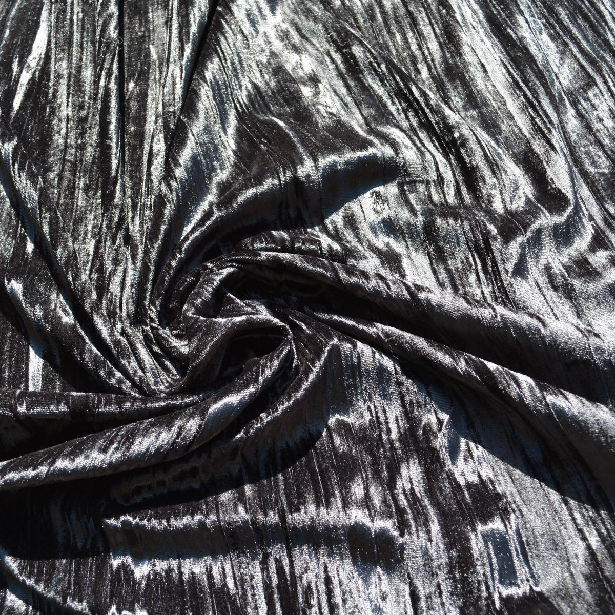 Black Crinkled Velvet Fabric | 100% Polyester | Midweight Luxury Sewing Fabric By the Yard