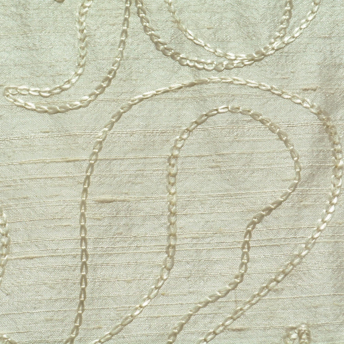 Silk Dupioni Fabric White Embroidered Shiny Squiggle Lines 43 Inch Usable | By the Yard