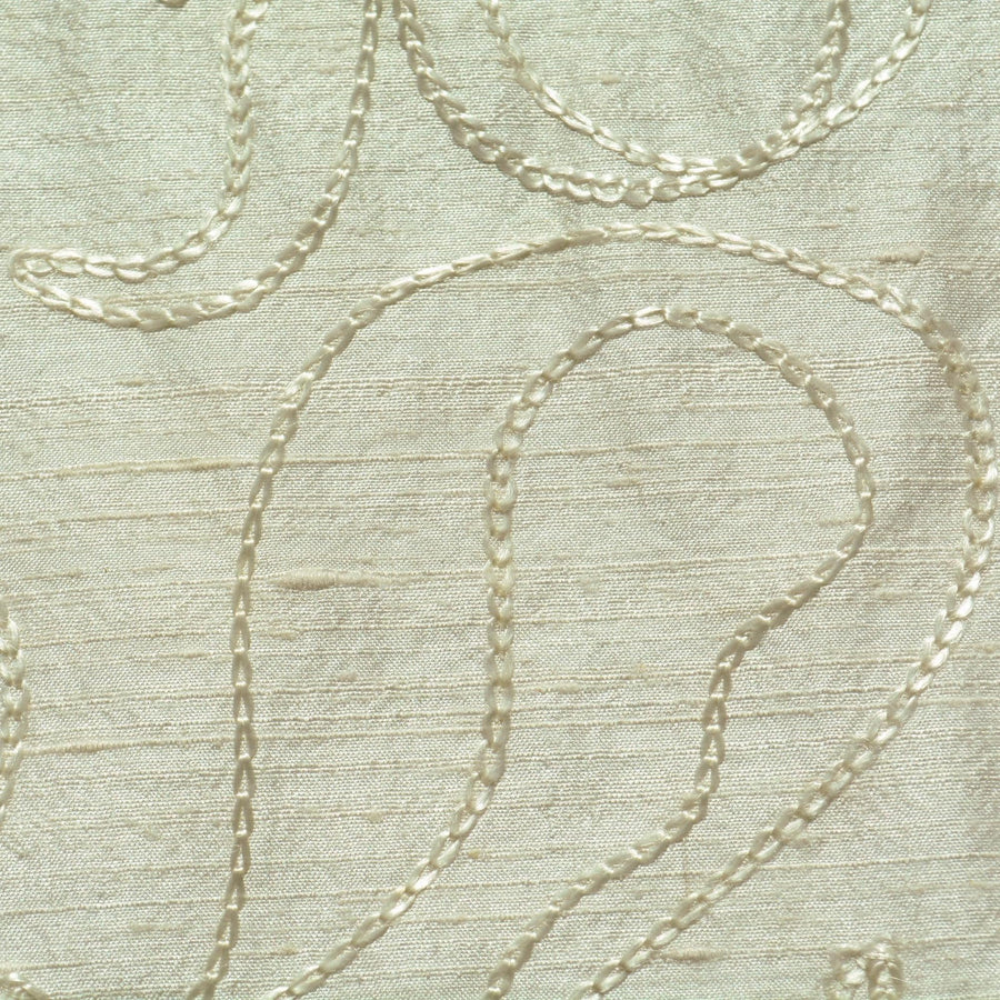Silk Dupioni Fabric White Embroidered Shiny Squiggle Lines 43 Inch Usable | By the Yard