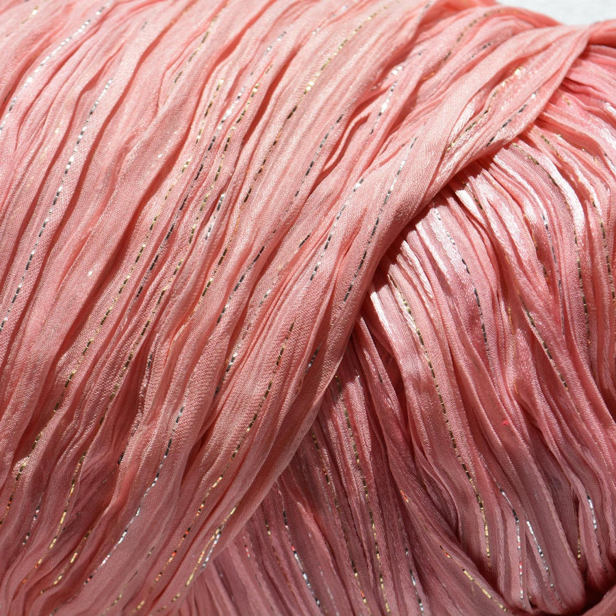 Pleated Shibori Silk Crinkle Chiffon Fabric Pink / metallic gold Metallic Luxury Fabric | By the Yard