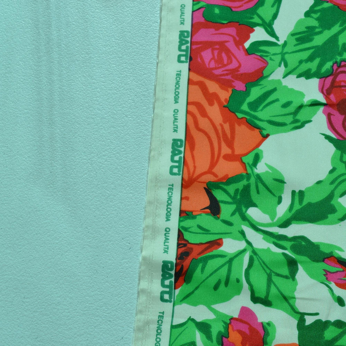 Silk Taffeta Print Fabric Green / pink / orange Floral print 55" Wide Luxury Fabric | By the Yard