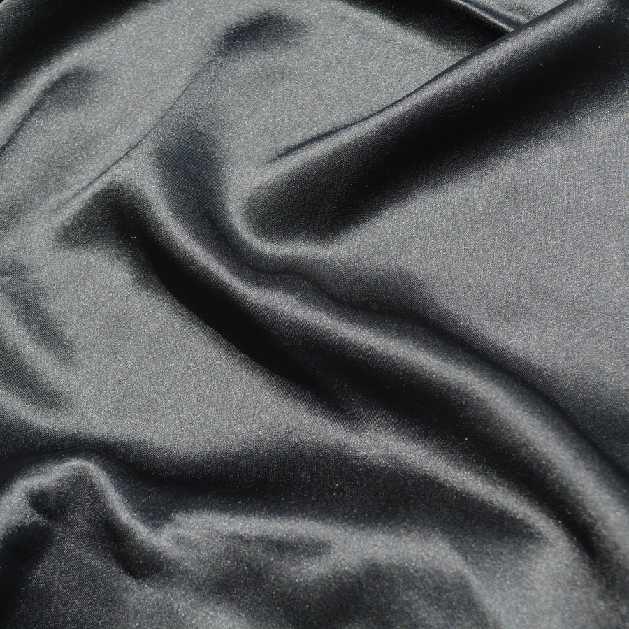 Pure Silk Crepe Back Satin Fabric | Black Heavyweight Designer Deadstock | Dresses, Blouses, Special Occasion | By the Yard