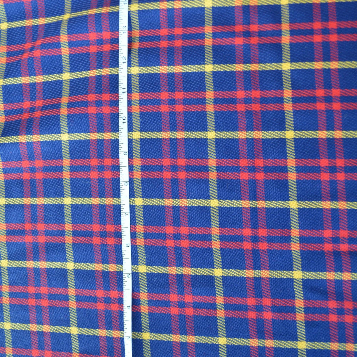 Lightweight Blue Tartan Wool Fabric with Red and Yellow Stripes Dress and Skirt Material 61 Inch Wide | By the Yard