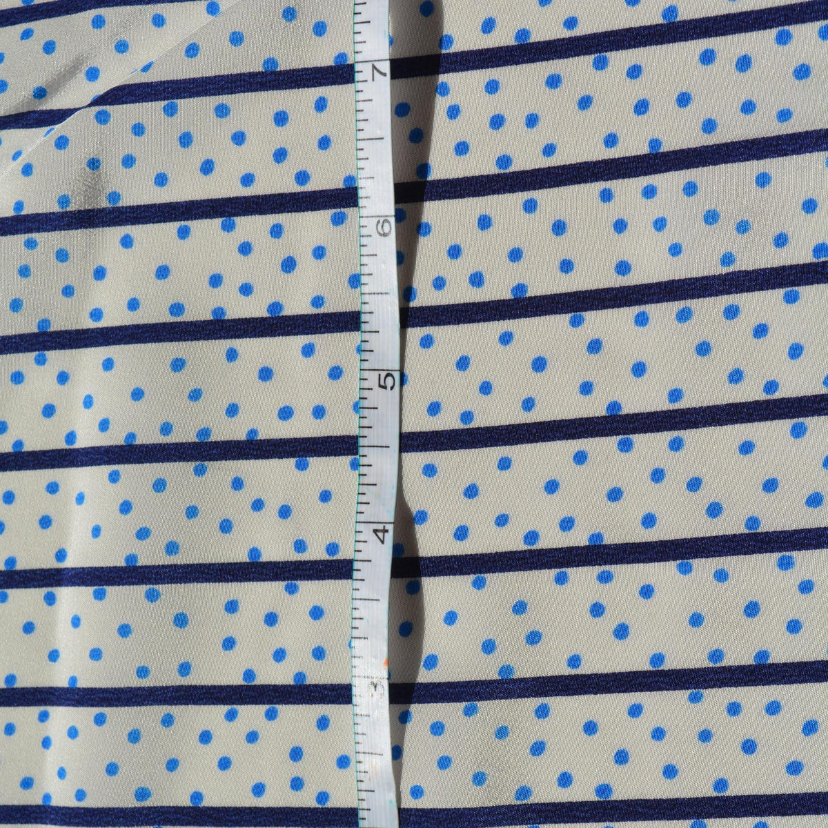 100% Silk Crepe de Chine Print White and navy Striped with dots 57" Wide Luxury Fabric Sewing | By the Yard