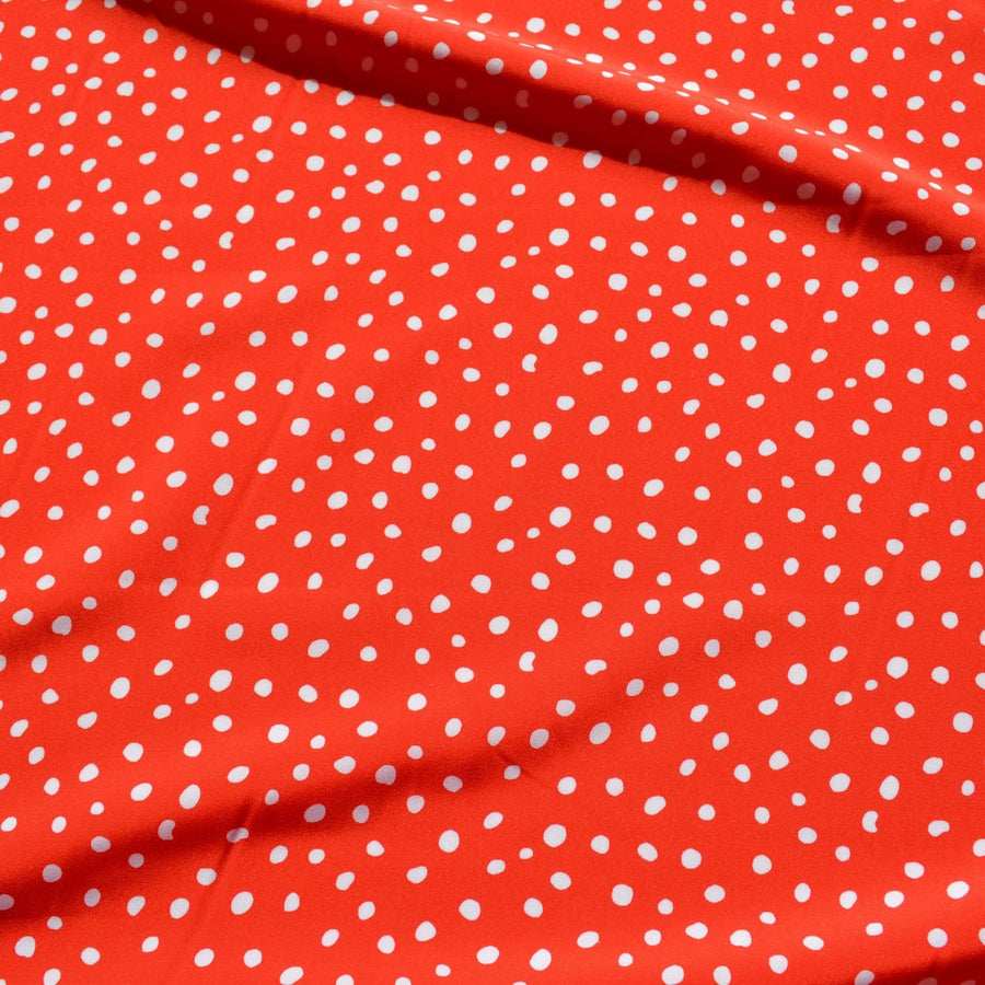 100% Silk Crepe de Chine Print Red and white Polka dot 45" Wide Luxury Fabric Sewing | By the Yard