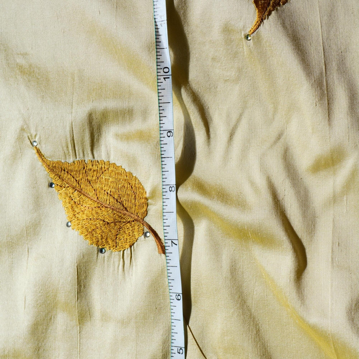 100% Silk Embroidered Dupioni Gold and white Two-tone leaves 55" Wide Luxury Fabric Sewing | By the Yard