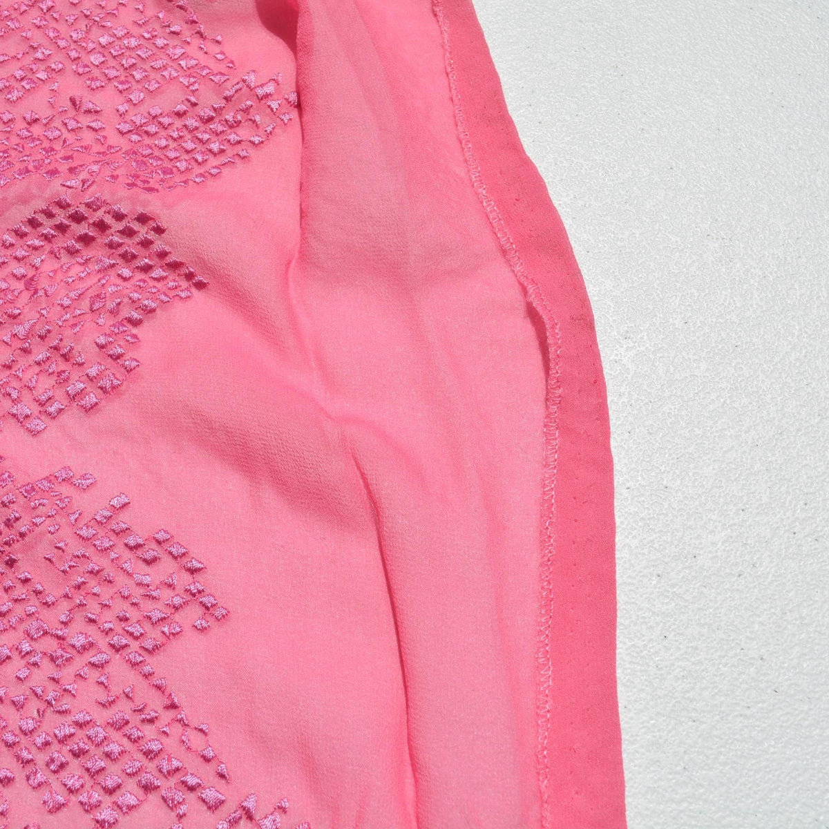 Pure Silk Embroidered Chiffon Fabric | Pink Sheer Designer Deadstock | Dresses, Blouses, Special Occasion | By the Yard