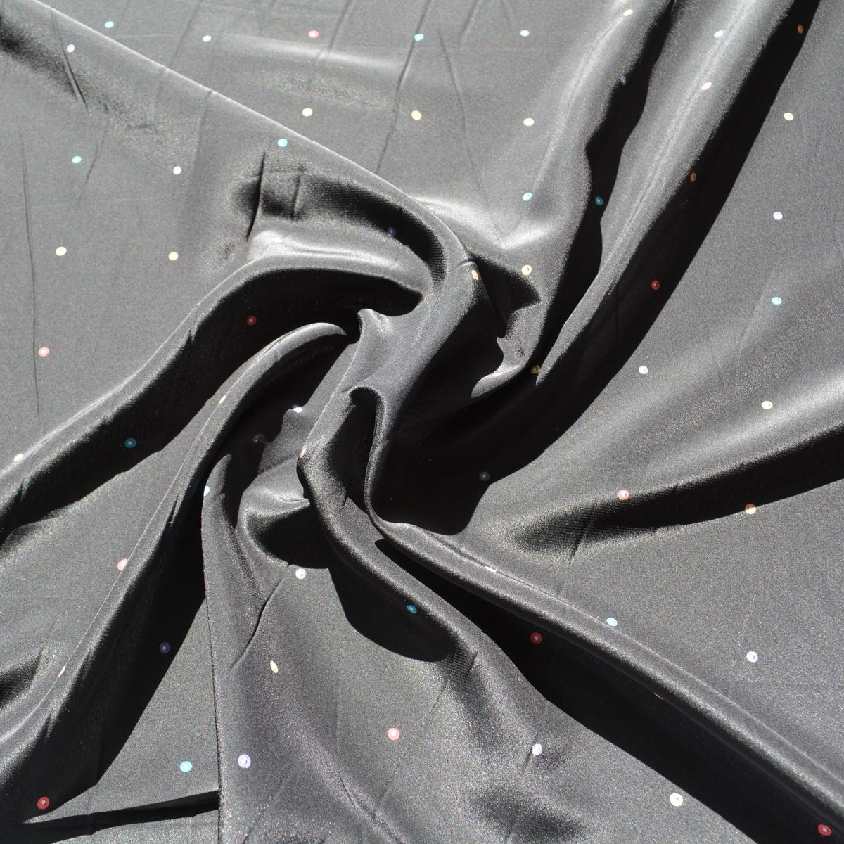 Black dotted Crepe de Chine Fabric | Vintage Deadstock | By the Yard