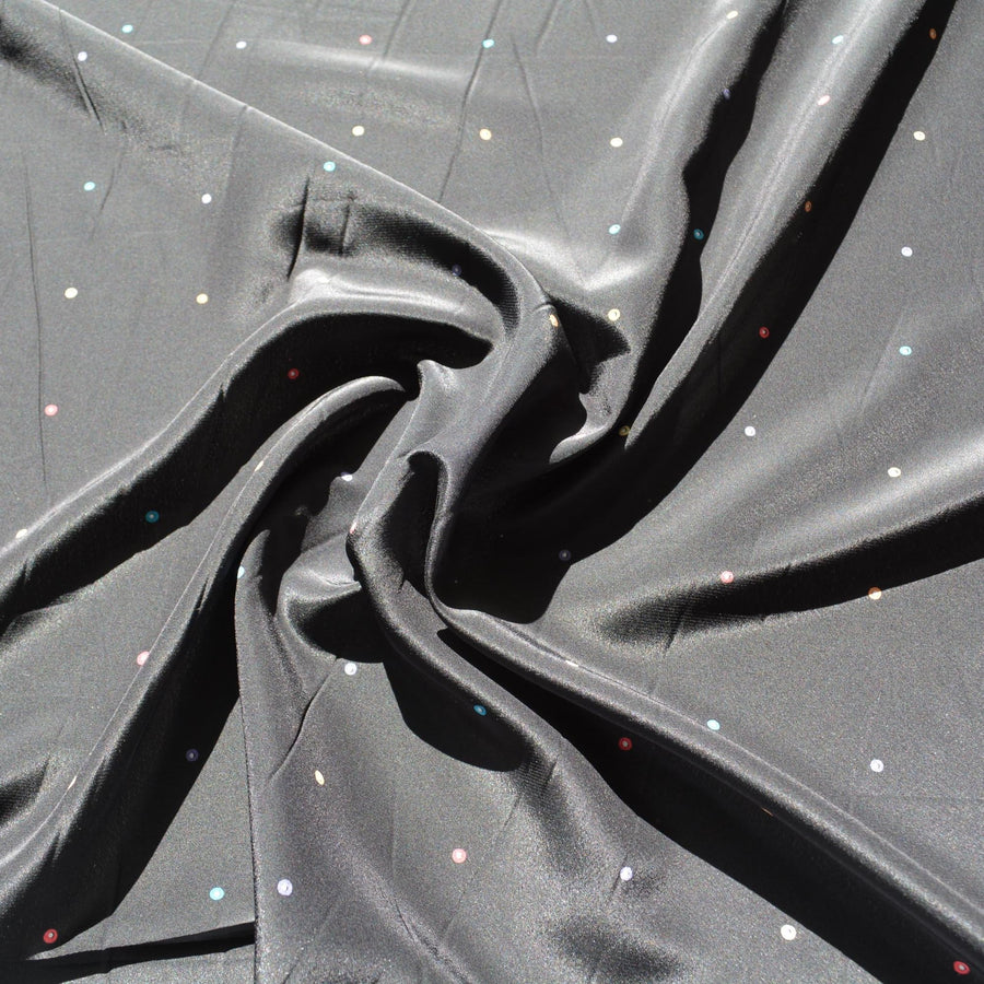 Black dotted Crepe de Chine Fabric | Vintage Deadstock | By the Yard