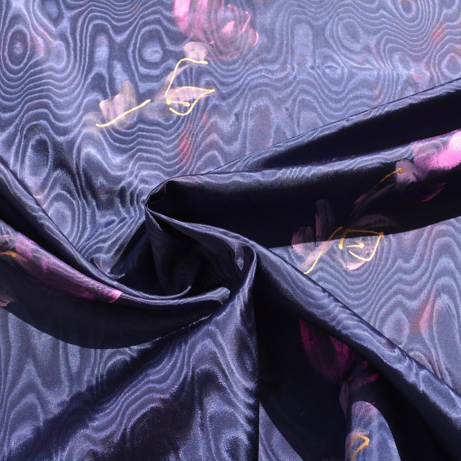 Navy Cotton Acetate Hand-Painted Moiré | By the Yard