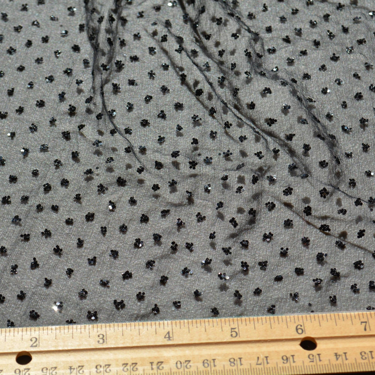 Black crinkle chiffon | Sequined 100% Silk Sequined Crinkle Chiffon Fabric | Designer Deadstock Yardage |By the Yard