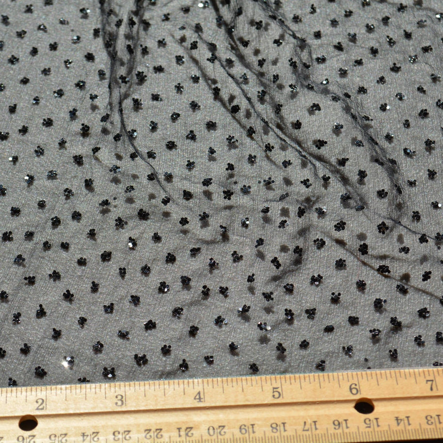 Black crinkle chiffon | Sequined 100% Silk Sequined Crinkle Chiffon Fabric | Designer Deadstock Yardage |By the Yard
