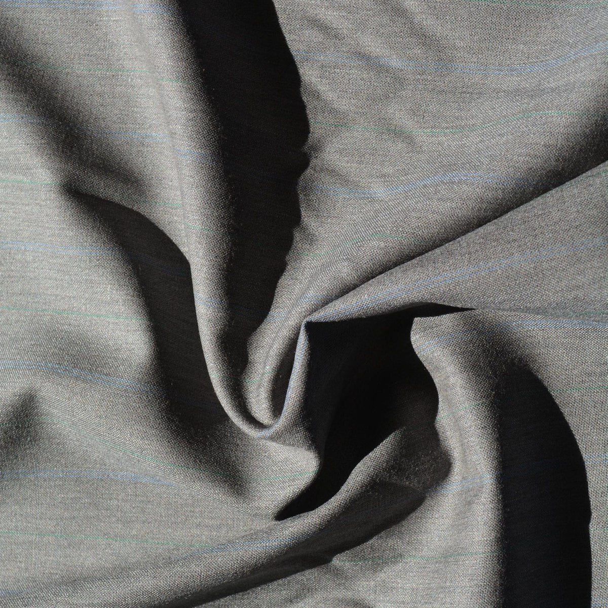 British Super 120s Pure Wool Suiting | Gray with blue stripes | Designer Fabric Yardage |By the Yard