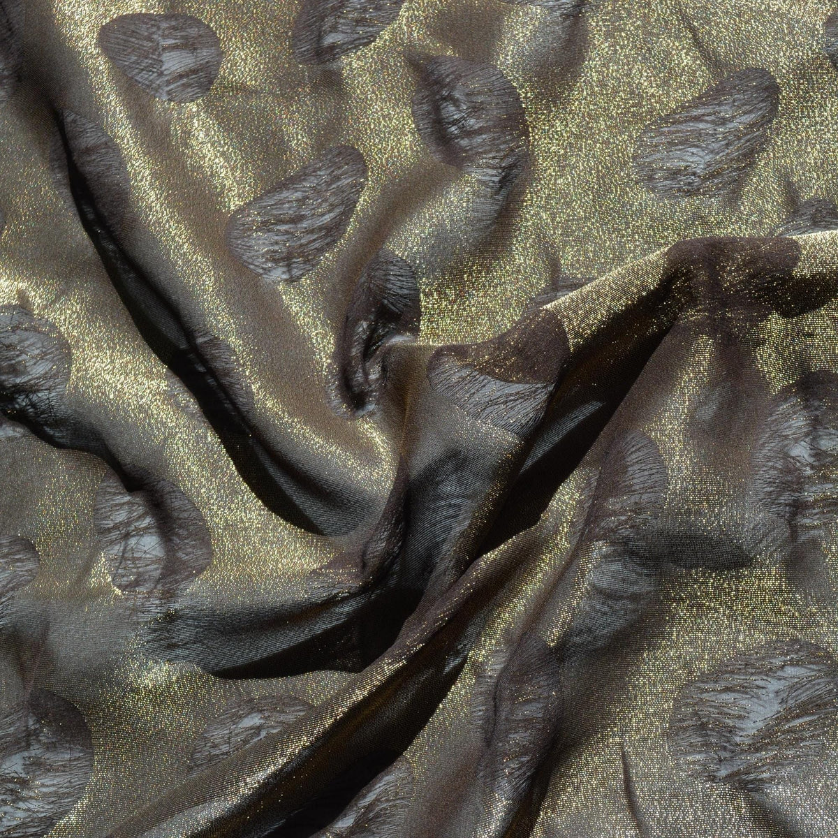 Sheer Chiffon Fabric | Black and gold | 100% Silk |By the Yard