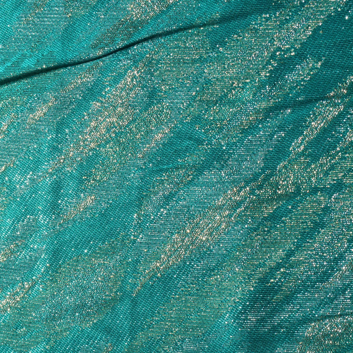 100% Silk Embroidered Silk Fabric Aqua Embroidered with gold 45" Wide Luxury Fabric Sewing | By the Yard