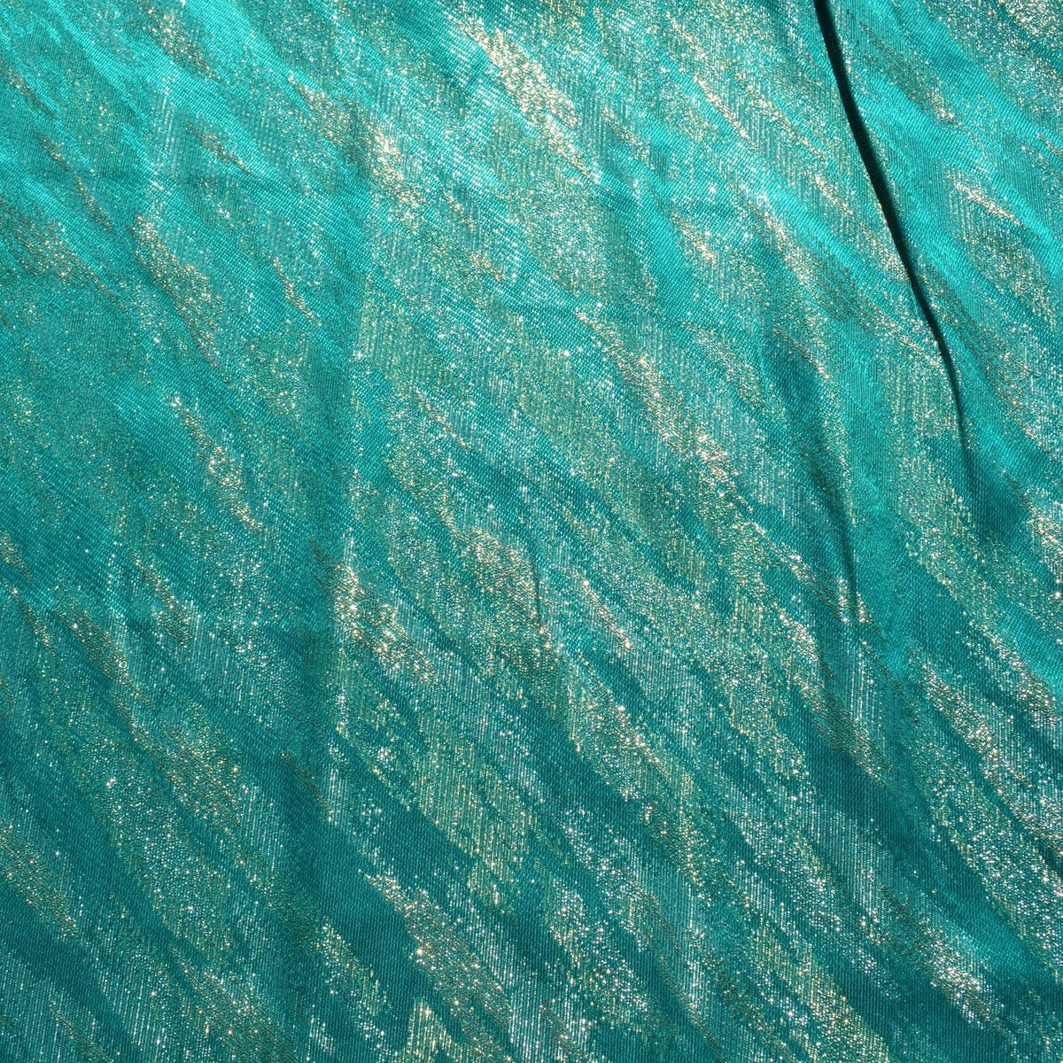 100% Silk Embroidered Silk Fabric Aqua Embroidered with gold 45" Wide Luxury Fabric Sewing | By the Yard