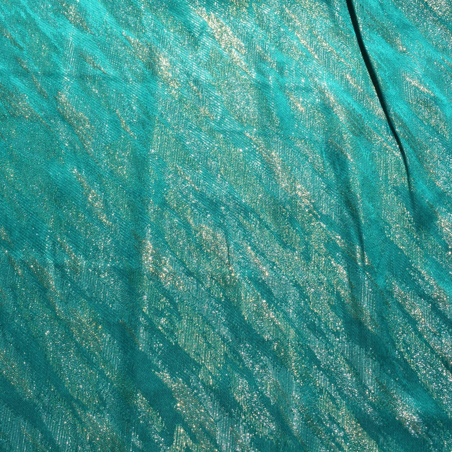 100% Silk Embroidered Silk Fabric Aqua Embroidered with gold 45" Wide Luxury Fabric Sewing | By the Yard