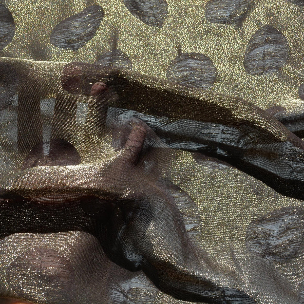 Sheer Chiffon Fabric | Black and gold | 100% Silk |By the Yard