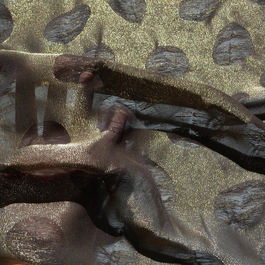 Sheer Chiffon Fabric | Black and gold | 100% Silk |By the Yard