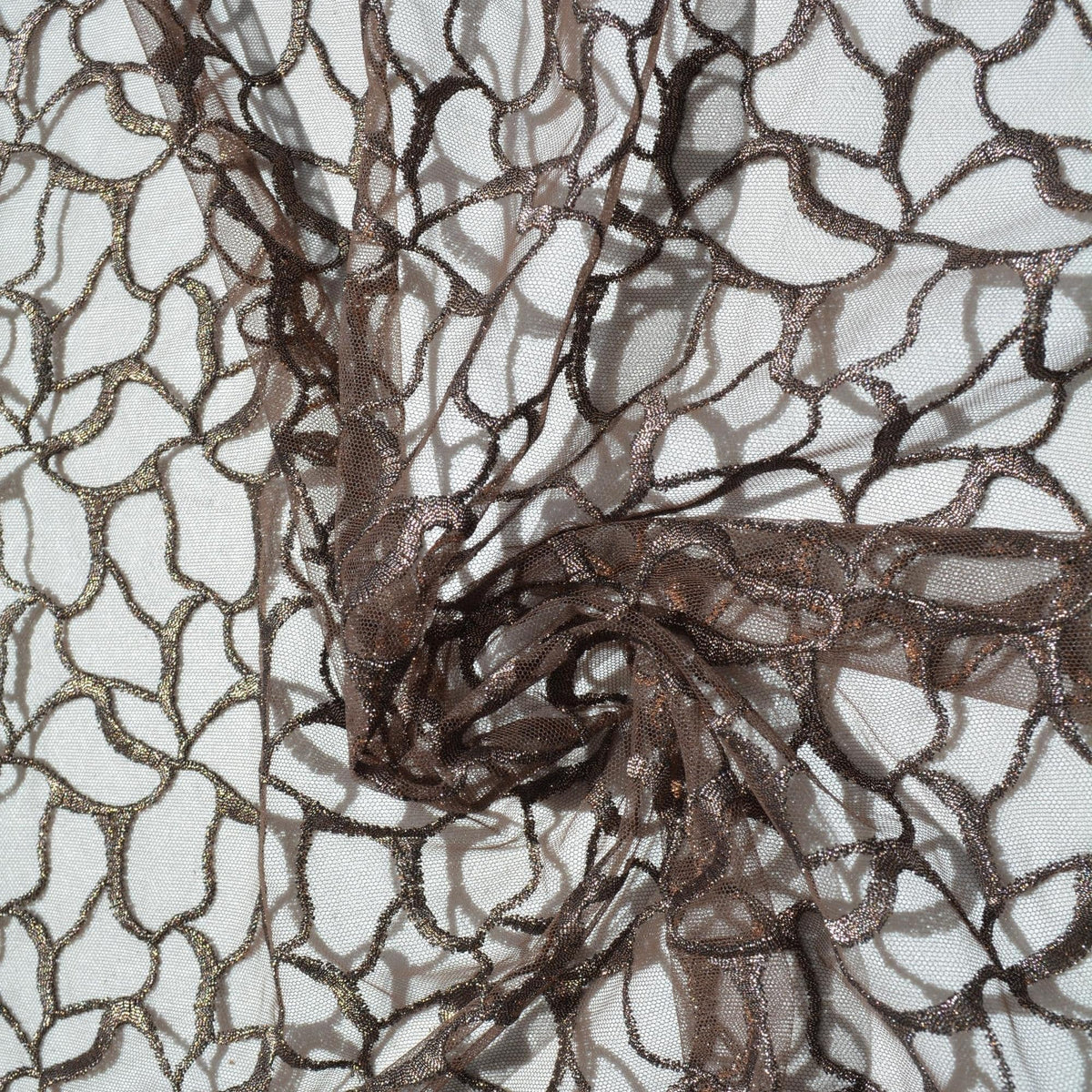 Metallic Embroidered Netting Fabric | Brown Designer Deadstock | Dresses, Tops, Special Occasion | By the Yard
