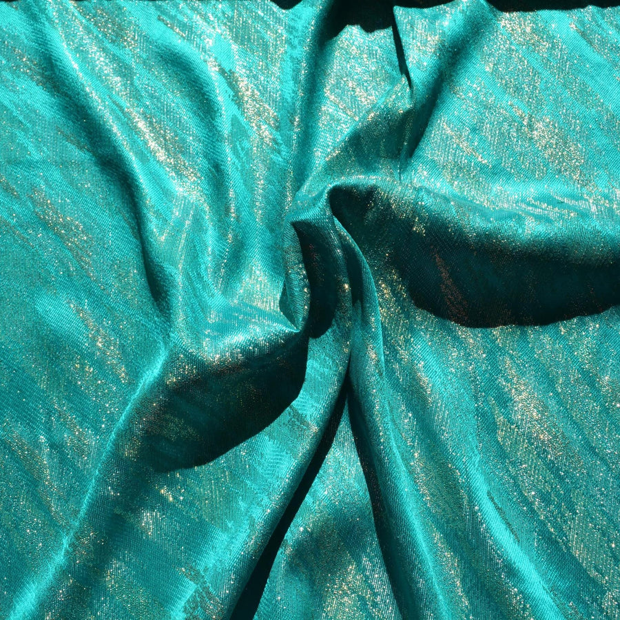 100% Silk Embroidered Silk Fabric Aqua Embroidered with gold 45" Wide Luxury Fabric Sewing | By the Yard