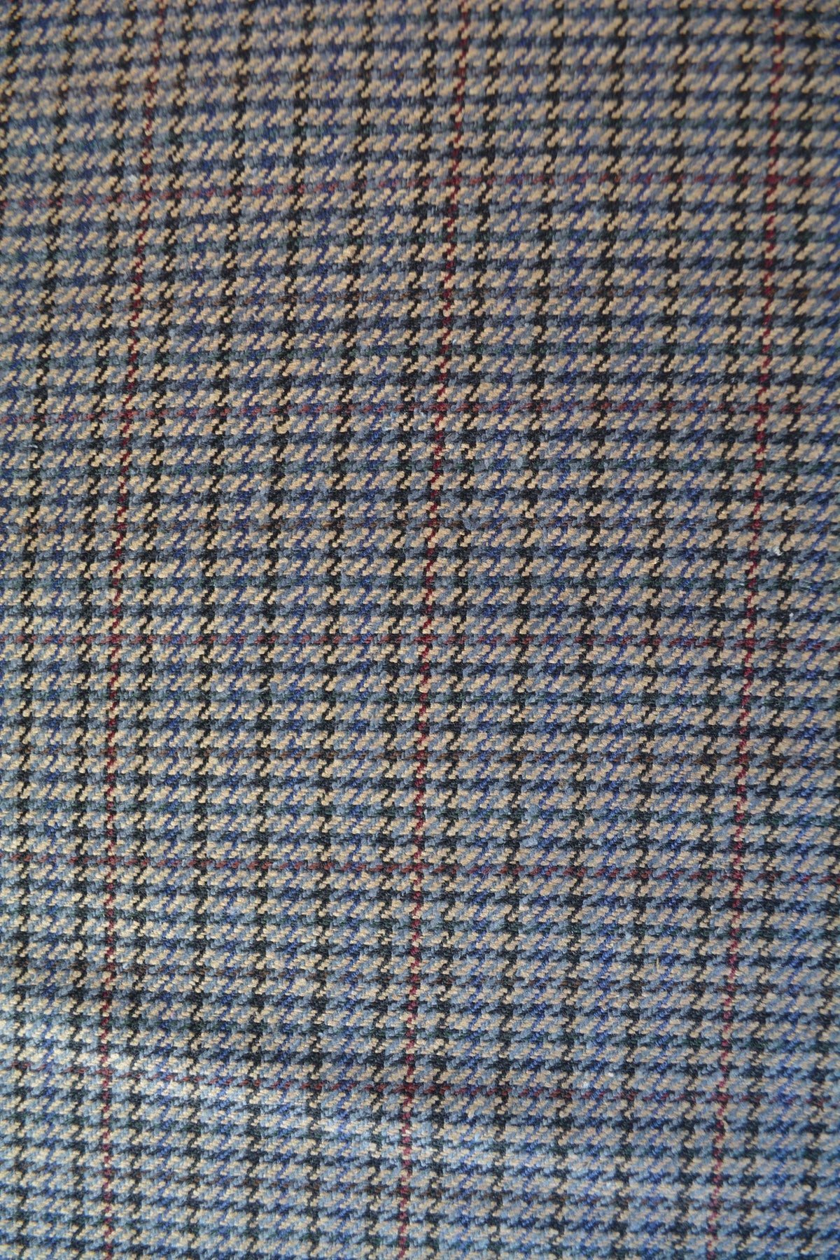 Black Beige Gray Houndstooth Wool Fabric with Thin Red Windowpane Check Suiting 59.5 Inch Wide | By the Yard