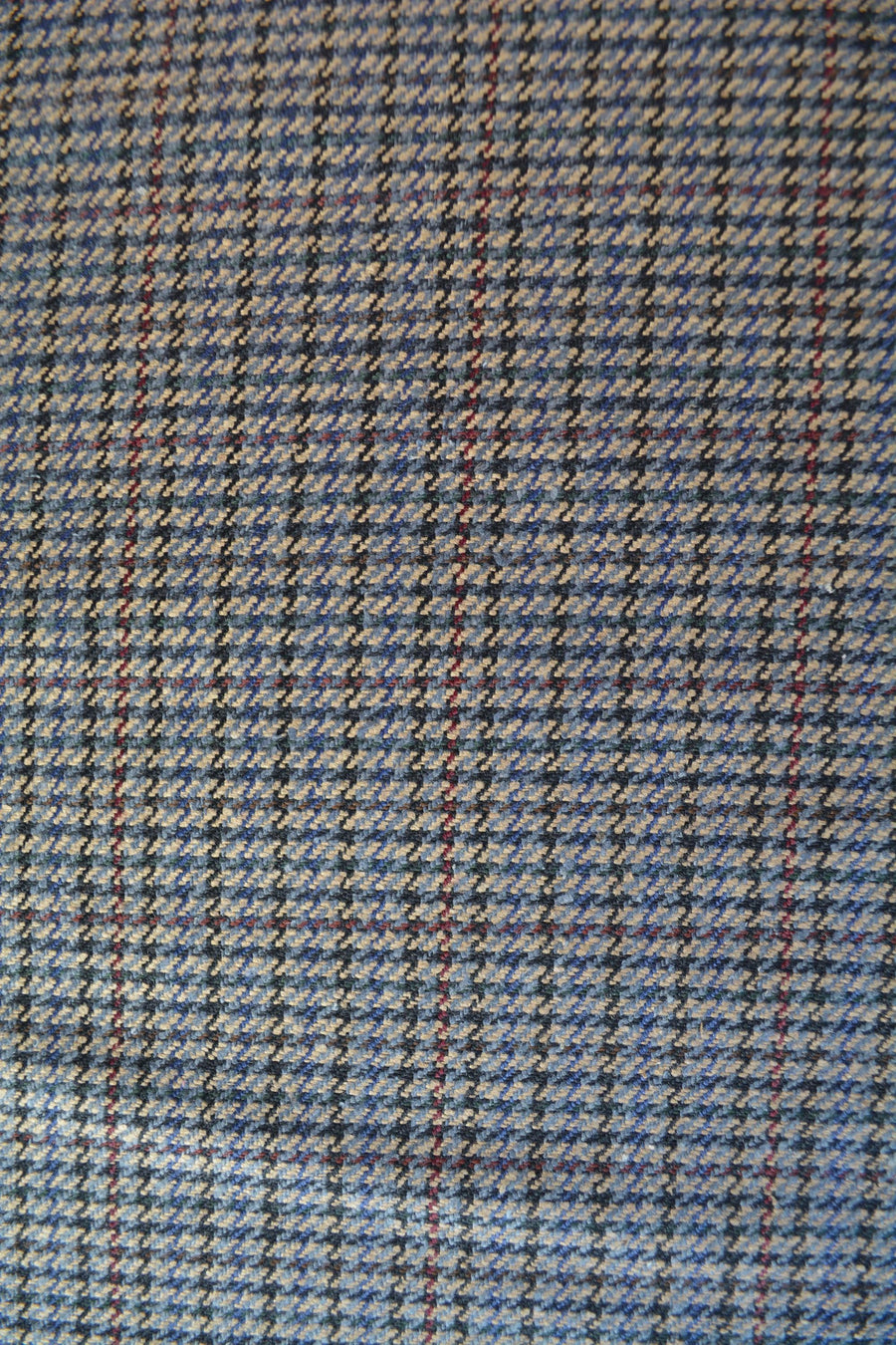 Black Beige Gray Houndstooth Wool Fabric with Thin Red Windowpane Check Suiting 59.5 Inch Wide | By the Yard