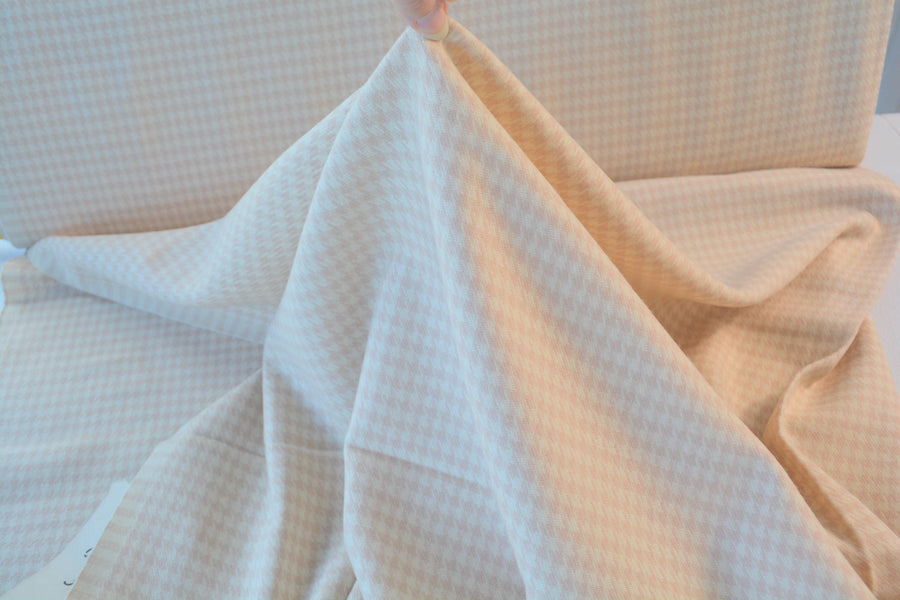 Vintage Domestic Checkered Wool Blend Fabric Beige White 57 Inch Wide | By the Yard