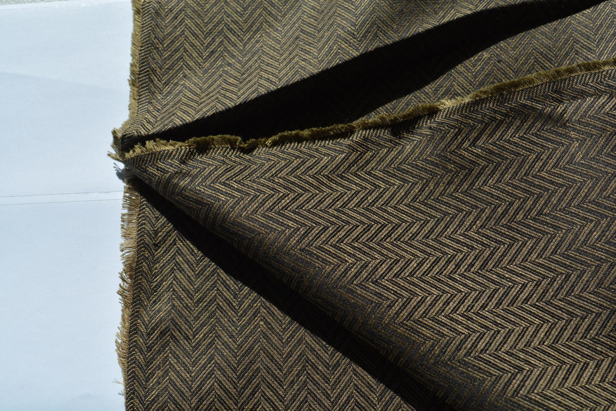 Black and brown Wool Blend Herringbone | Vintage Deadstock | By the Yard