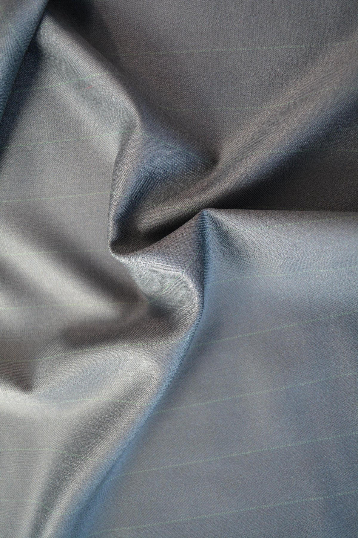 Dark Navy Wool Twill Suiting Fabric with Thin Green Stripes Designer Jacket and Trouser Material 59.5 Inch Wide | *By th
