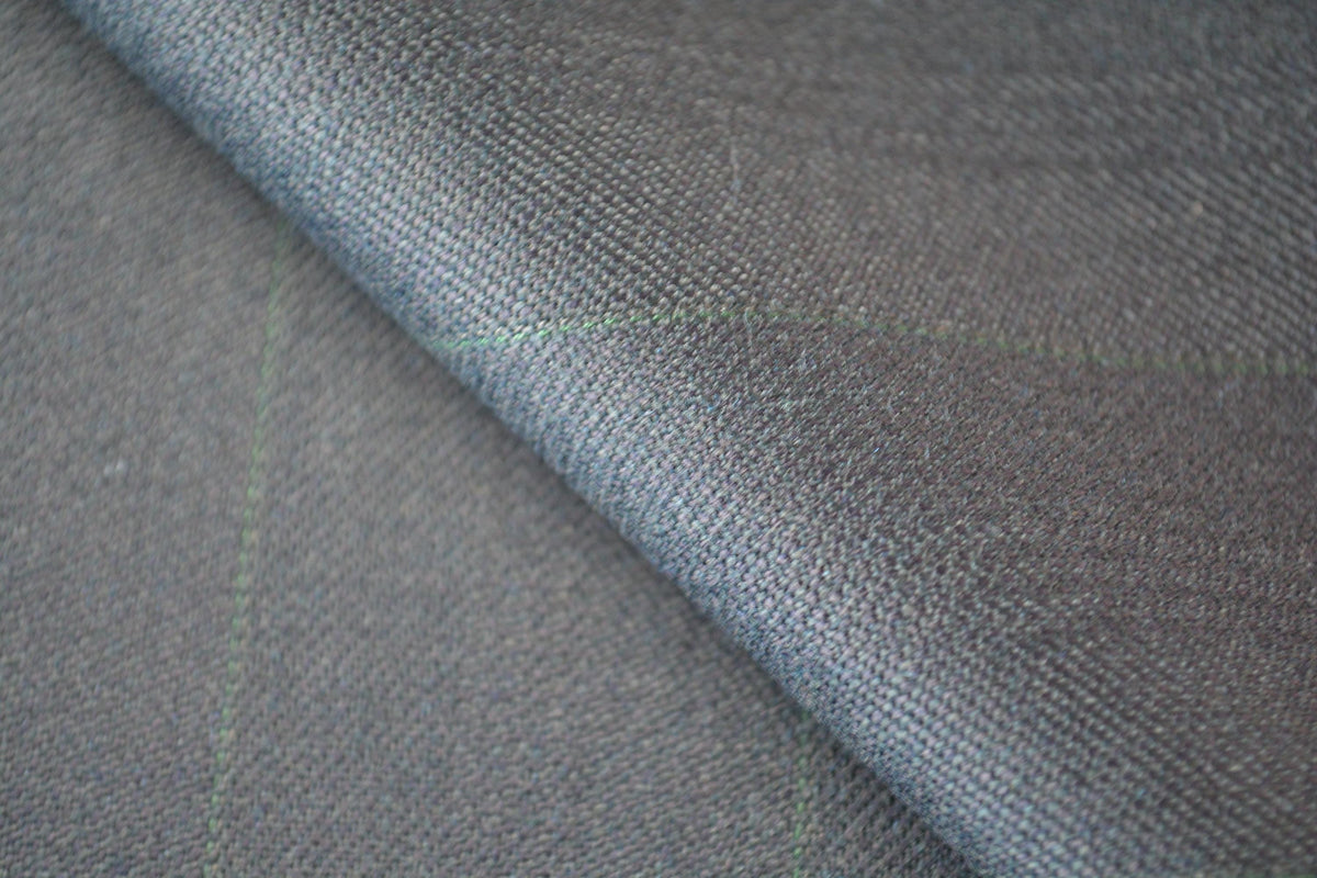 Dark Navy Wool Twill Suiting Fabric with Thin Green Stripes Designer Jacket and Trouser Material 59.5 Inch Wide | By the