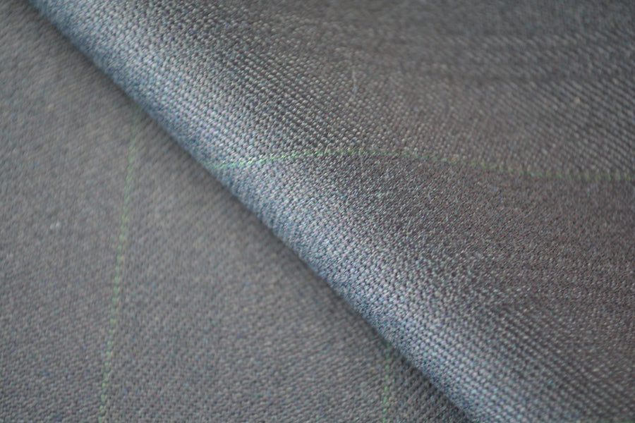 Dark Navy Wool Twill Suiting Fabric with Thin Green Stripes Designer Jacket and Trouser Material 59.5 Inch Wide | By the Yard