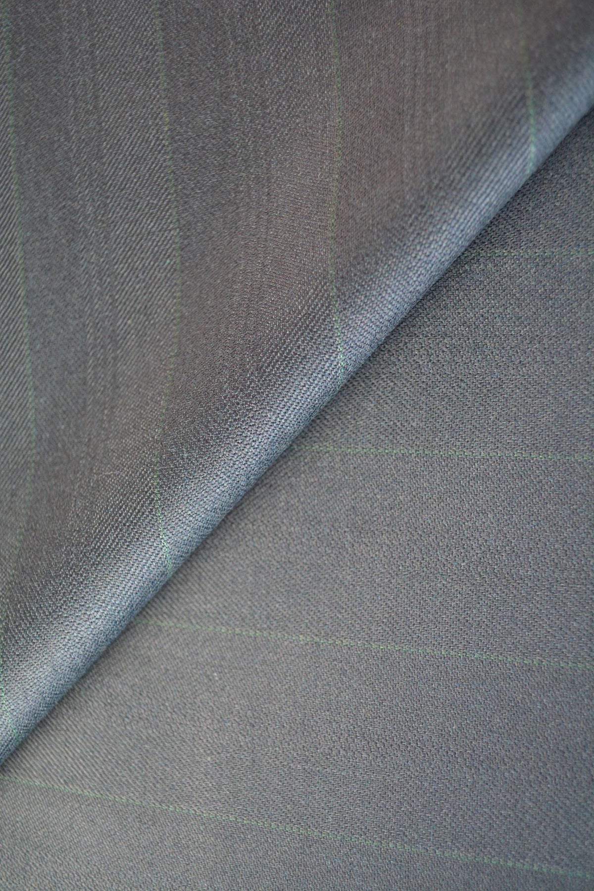 Dark Navy Wool Twill Suiting Fabric with Thin Green Stripes Designer Jacket and Trouser Material 59.5 Inch Wide | By the