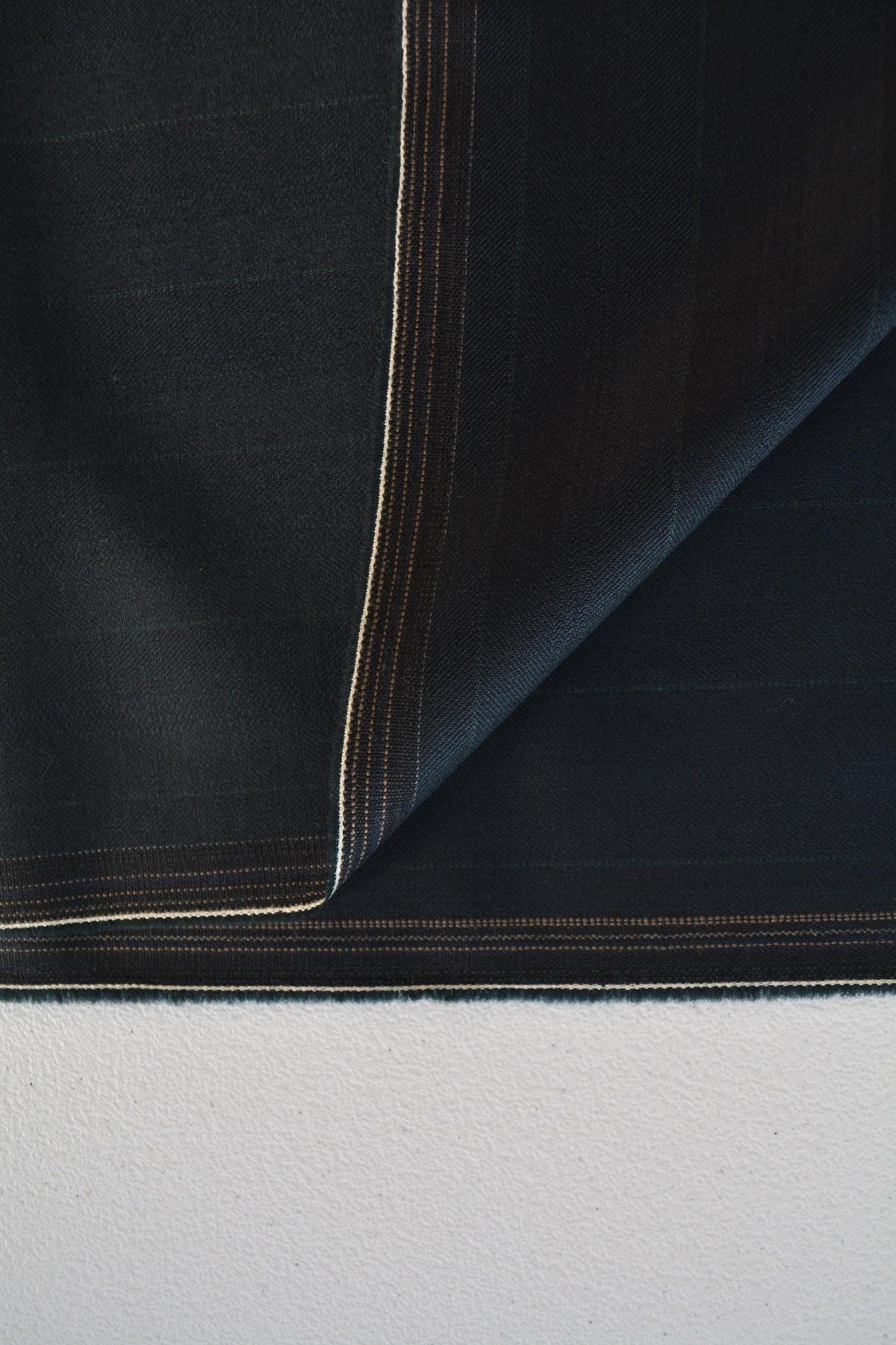 Dark Navy Wool Twill Suiting Fabric with Thin Green Stripes Designer Jacket and Trouser Material 59.5 Inch Wide | By the