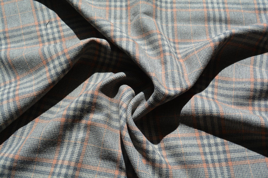 Beige and salmon plaid | 100% wool | Plaid Tweed | Designer Deadstock | By the Yard