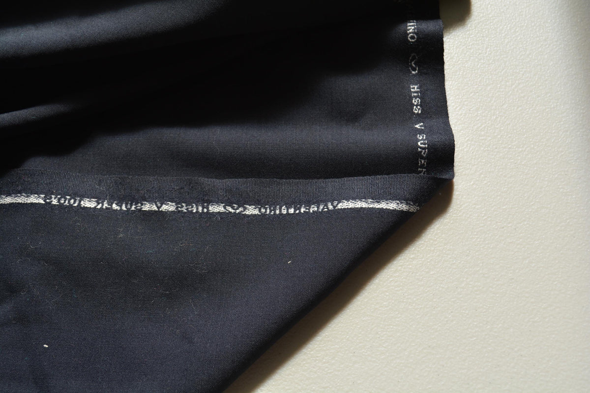 Designer Navy Super 100s | 100% wool | Wool Suiting | Designer Deadstock |By the Yard