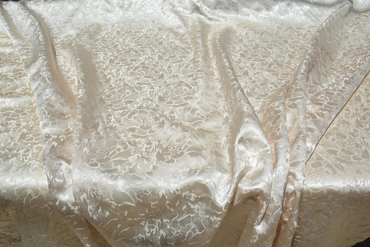 European 100% Silk Jacquard Fabric | Silk Floral Pattern, 55” Width | Lightweight Luxury Bridal & Dressmaking Fabric | *