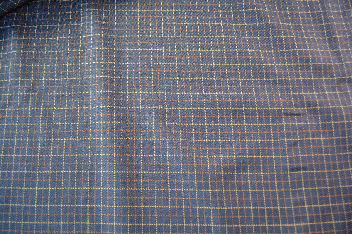 European Pure Wool | Lightweight Wool Suiting | Navy with yellow and brown stripes | Designer Fabric Yardage |By the Yar