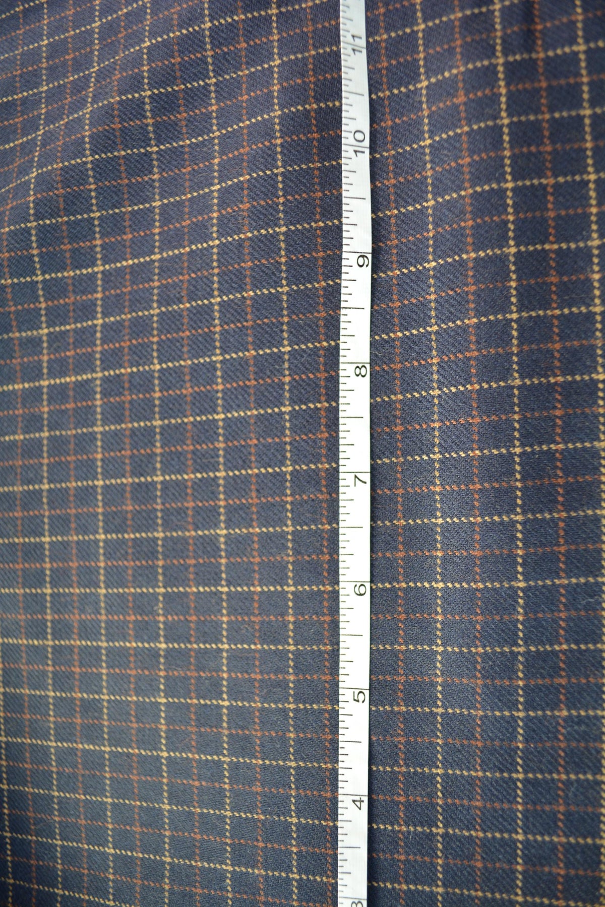 European Pure Wool | Lightweight Wool Suiting | Navy with yellow and brown stripes | Designer Fabric Yardage |By the Yar