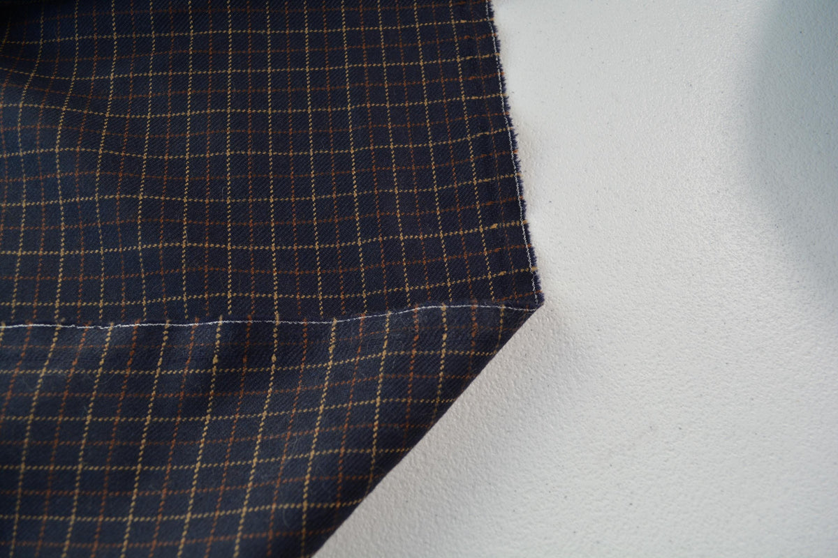 European Pure Wool | Lightweight Wool Suiting | Navy with yellow and brown stripes | Designer Fabric Yardage |By the Yar