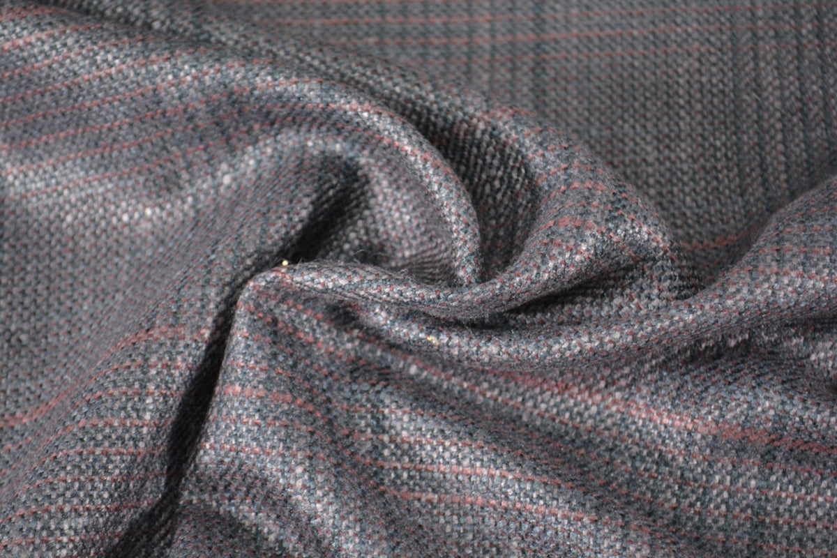Pure Wool Purple Black Striped Silk Wool Tweed Midweight Fabric 59.5 Inch Wide | *By the 1/2 Yard*