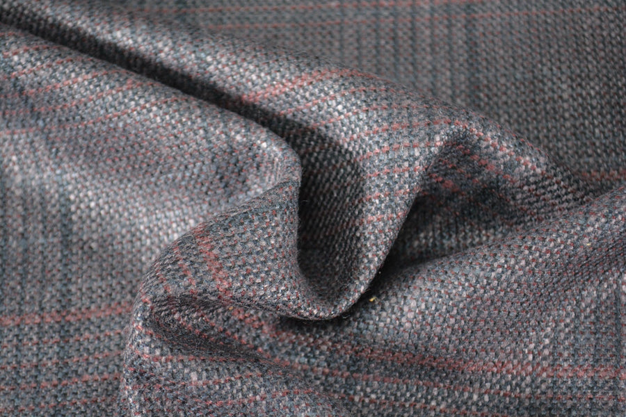 Pure Wool Purple Black Striped Silk Wool Tweed Midweight Fabric 59.5 Inch Wide | By the Yard