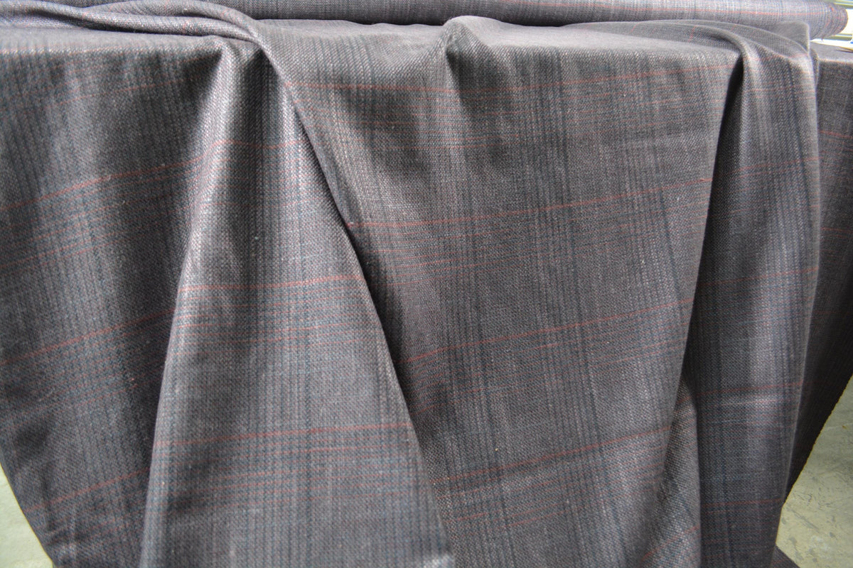 Pure Wool Purple Black Striped Silk Wool Tweed Midweight Fabric 59.5 Inch Wide | By the Yard