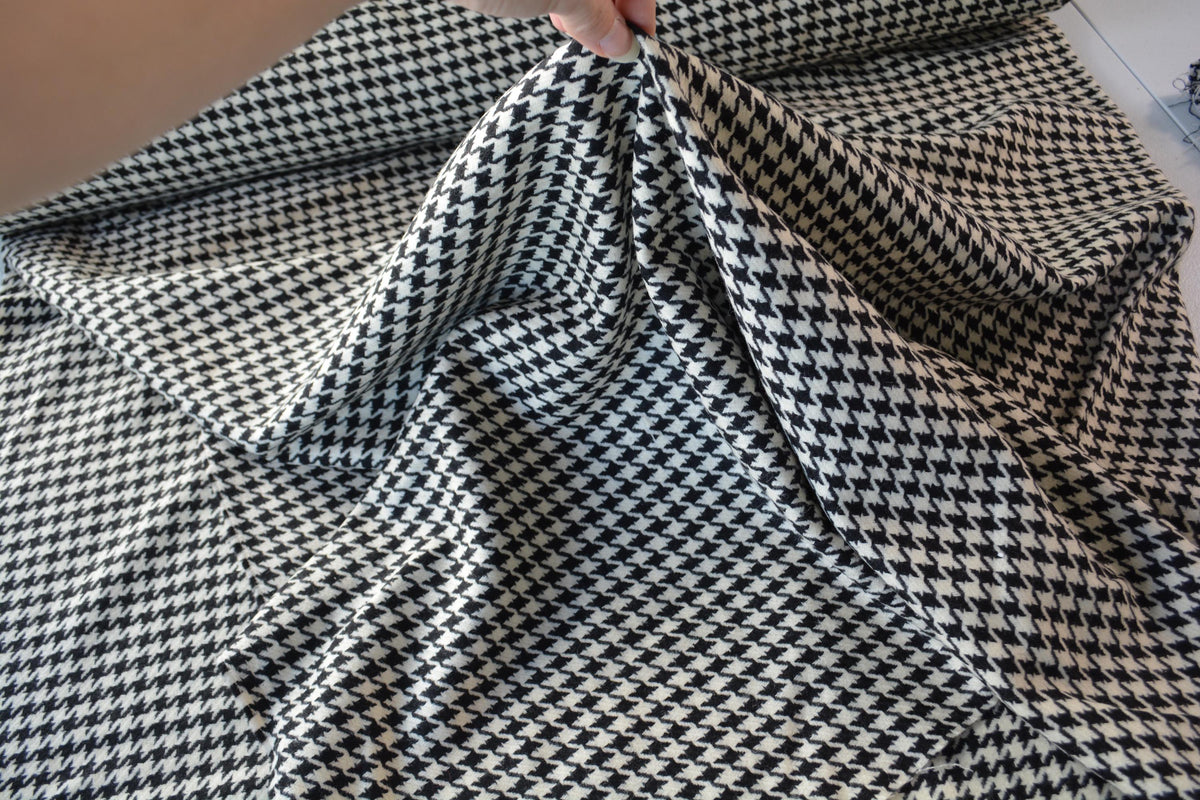 Designer Black and White Houndstooth Wool Fabric Designer Suiting and Jacket Material 61 Inch Wide | By the Yard