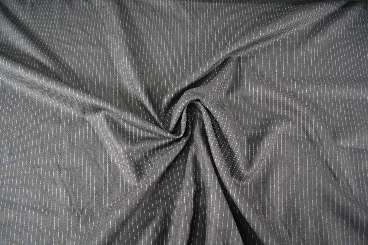 European Pure Wool | Black Striped Wool Midweight Suiting Fabric 60 Inch Usable | By the Yard