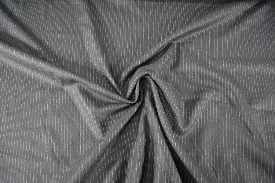 European Pure Wool | Black Striped Wool Midweight Suiting Fabric 60 Inch Usable | By the Yard