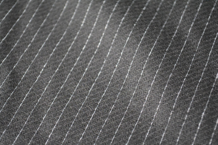 European Pure Wool | Black Striped Wool Midweight Suiting Fabric 60 Inch Usable | By the Yard